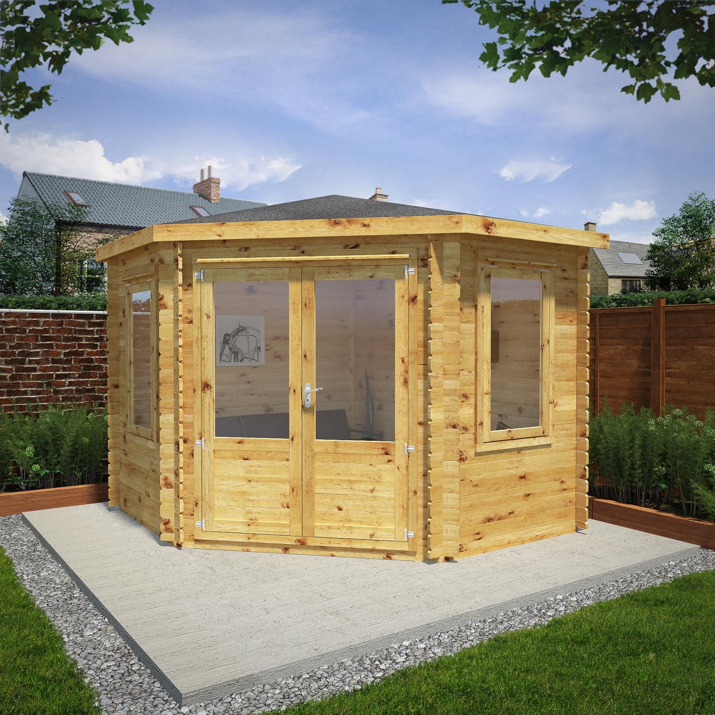 Mercia Corner Log Cabin 34mm - Double Glazed 3m x 3m