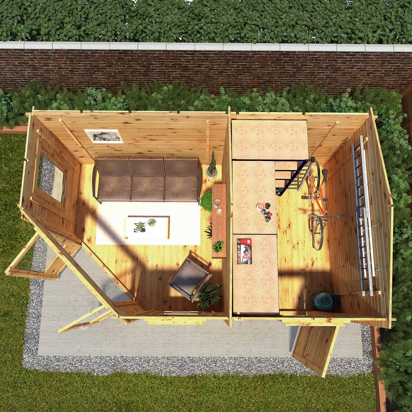 Mercia Corner Lodge Plus side shed 44mm - Double Glazed 5m x 3m