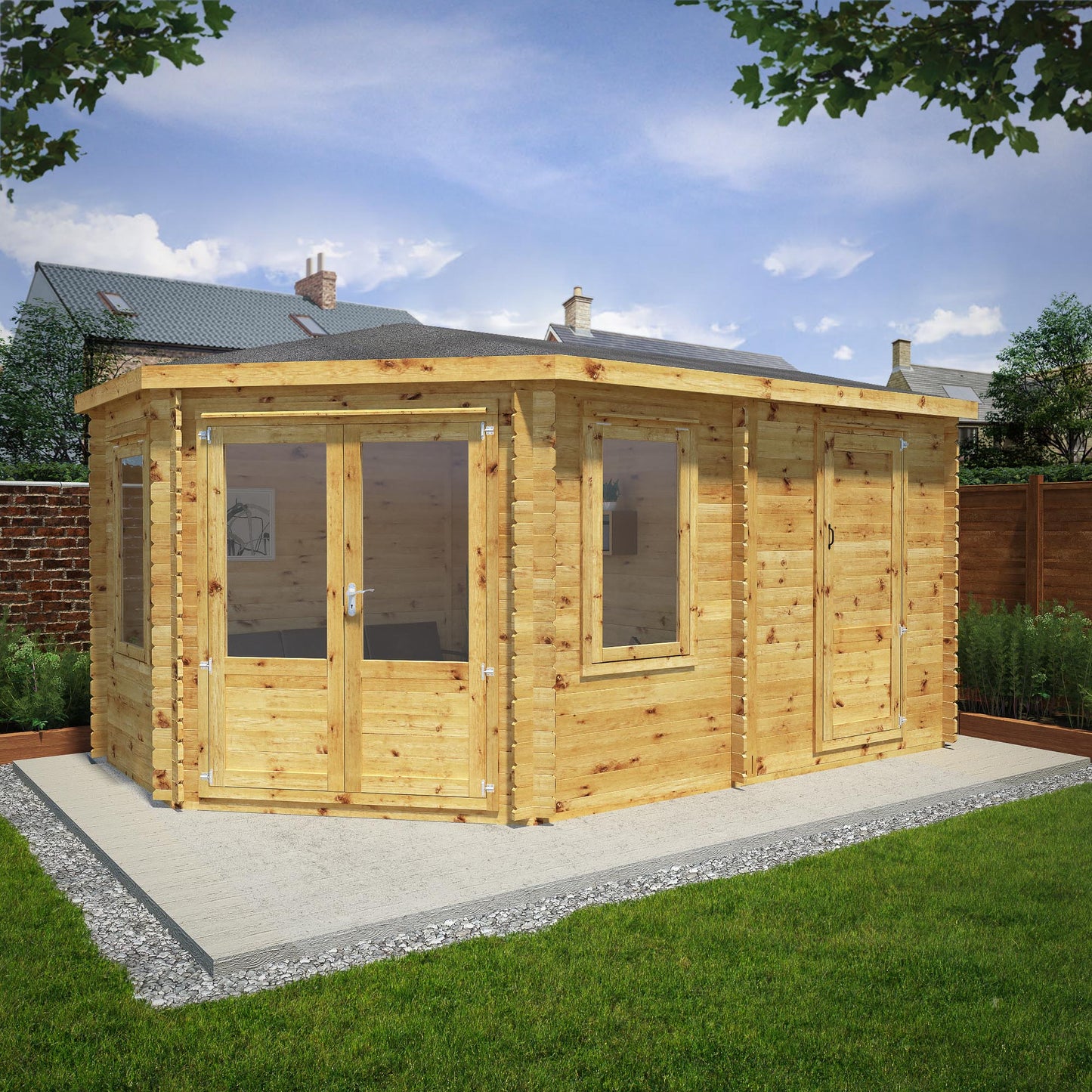 Mercia Corner Lodge Plus side shed 28mm - Double Glazed 5m x 3m