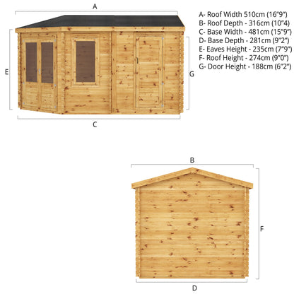 Mercia Corner Lodge Plus side shed 28mm - Double Glazed 5m x 3m