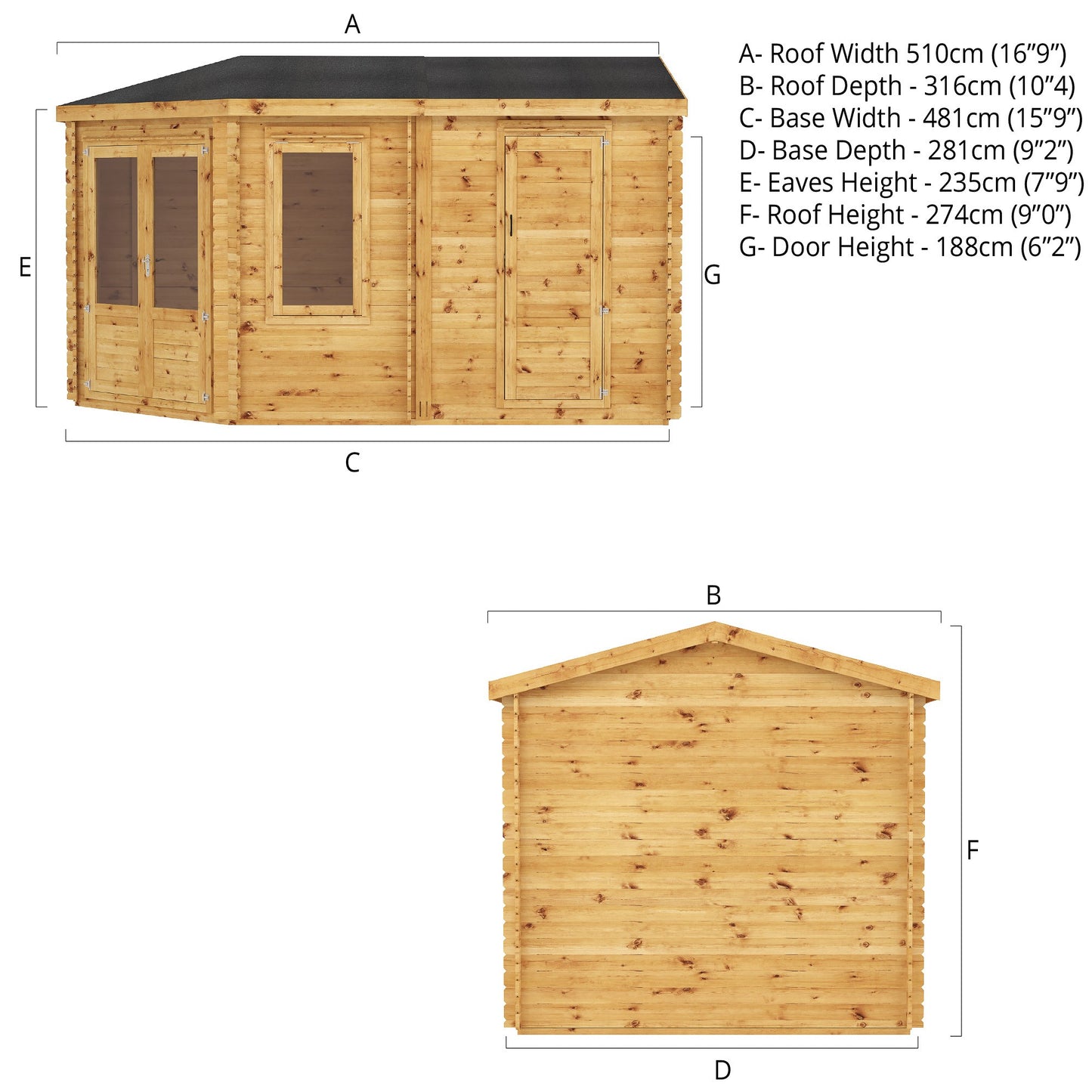 Mercia Corner Lodge Plus side shed 34mm - Double Glazed 5m x 3m