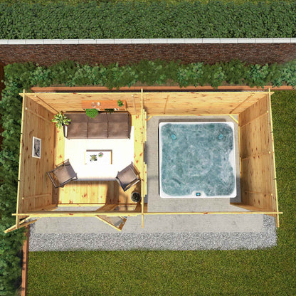 Mercia 6m x 3m Studio Pent Log Cabin With Patio Area - 28mm