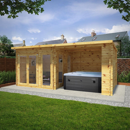 Mercia 6m x 3m Studio Pent Log Cabin With Patio Area - 44mm