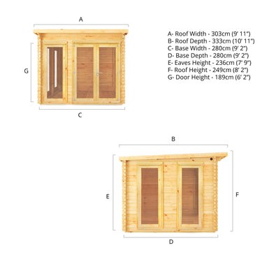 Mercia 3m x 3m Studio Pent Log Cabin - 44mm
