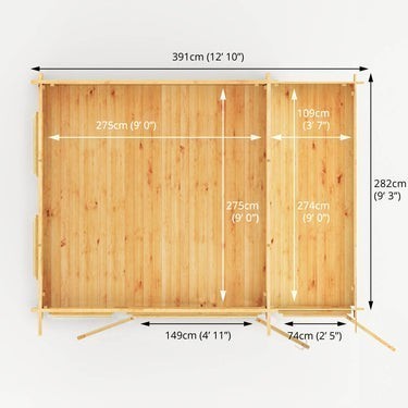 Mercia 4.1m x 3m Studio Pent Log Cabin With Side Shed - 34mm