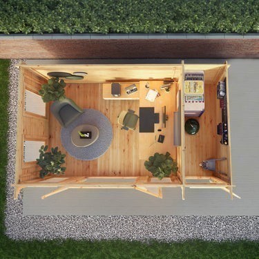 Mercia 5.1m x 3m Studio Pent Log Cabin With Side Shed - 34mm