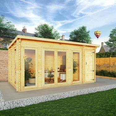 Mercia 5.1m x 3m Studio Pent Log Cabin With Side Shed - 34mm