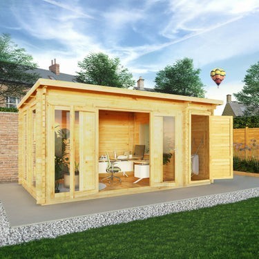 Mercia 5.1m x 3m Studio Pent Log Cabin With Side Shed - 34mm