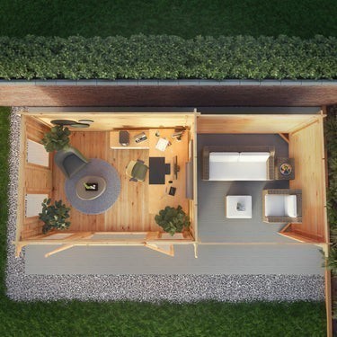 Mercia 7m x 3m Studio Pent Log Cabin With Patio Area - 34mm