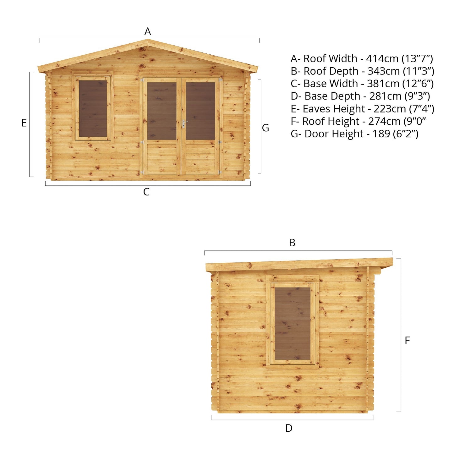 Mercia Retreat Log Cabin 34mm - Double Glazed 4m x 3m