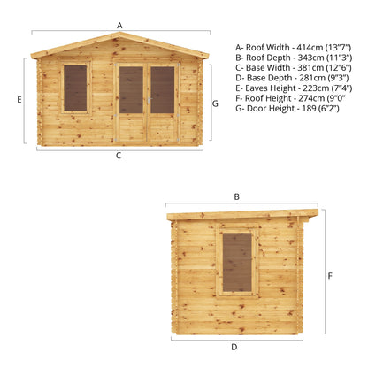 Mercia Retreat Log Cabin 34mm - Double Glazed 4m x 3m