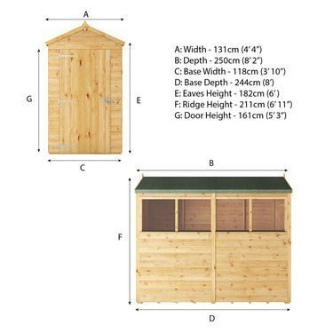 Mercia Premium Woodsman Shiplap Apex Shed 8'x4' - Glass Windows