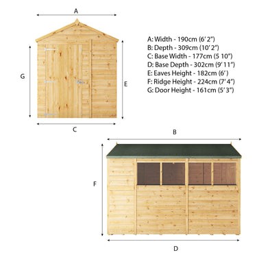 Mercia Premium Woodsman Shiplap Apex Shed 10'x6' - Glass Windows