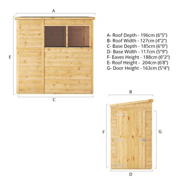 Mercia Premium Woodsman Shiplap Pent Shed 6'x4' - Styrene Windows