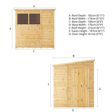 Mercia Premium Woodsman Shiplap Pent Shed 6'x6' - Glass Windows