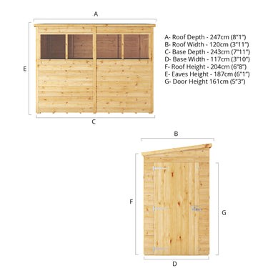 Mercia Premium Woodsman Shiplap Pent Shed 8'x4' - Styrene Windows