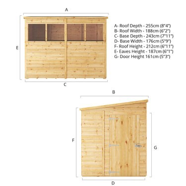 Mercia Premium Woodsman Shiplap Pent Shed 8'x6' - Glass Windows