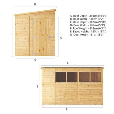 Mercia Premium Woodsman Shiplap Pent Shed 10'x6' - Glass Windows