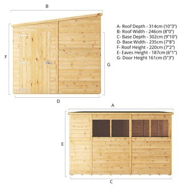 Mercia Premium Woodsman Shiplap Pent Shed 10'x8' - Glass Windows