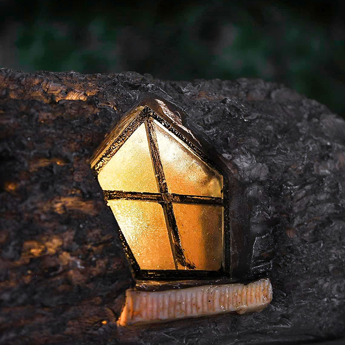 Solar Fairy House Garden Ornament Wooden Log Effect Light Up LED Home