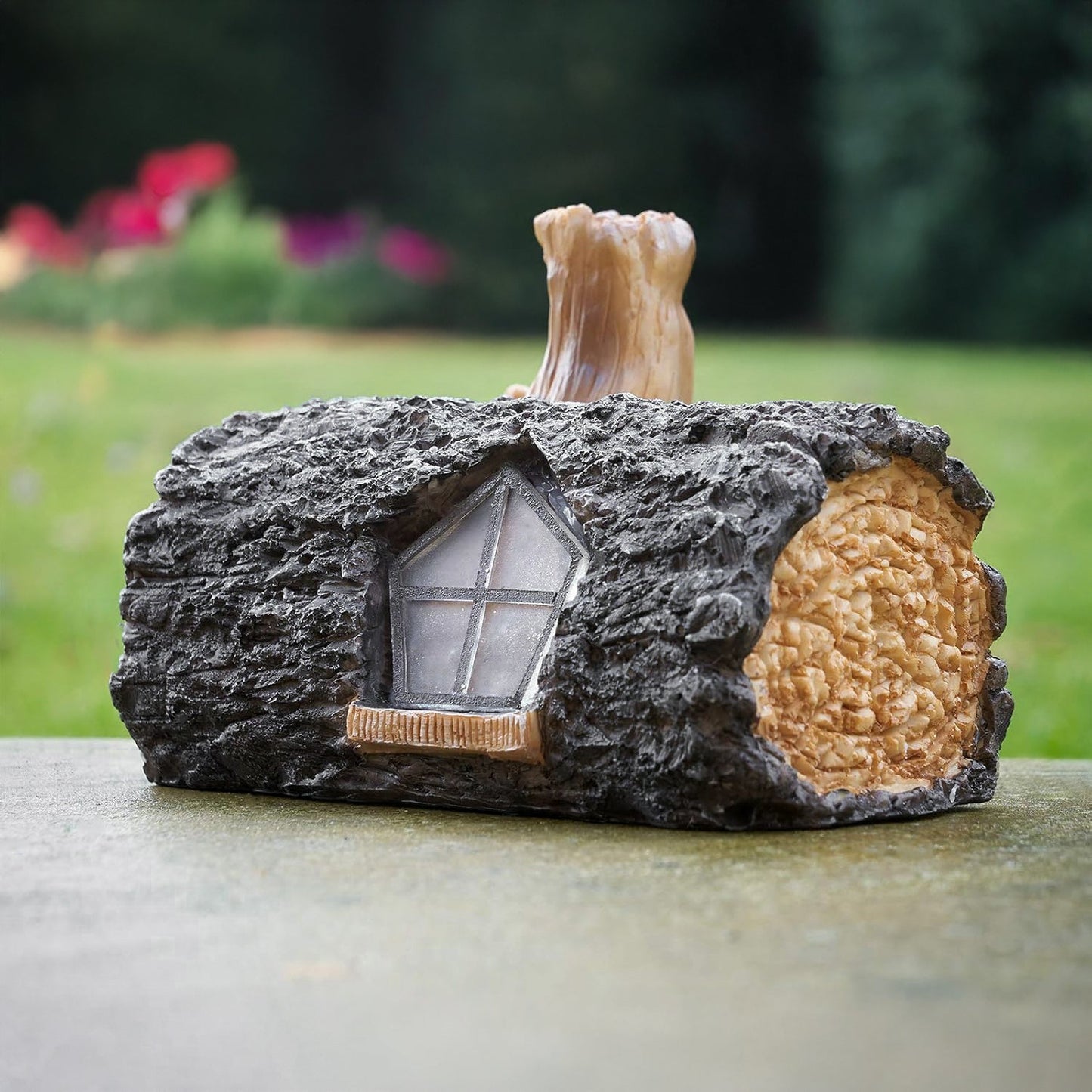 Solar Fairy House Garden Ornament Wooden Log Effect Light Up LED Home