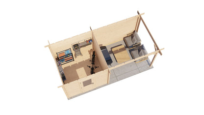Lugarde Select - Cotswold Flat Roof Log Cabin 250x250cm with 300cm Canopy