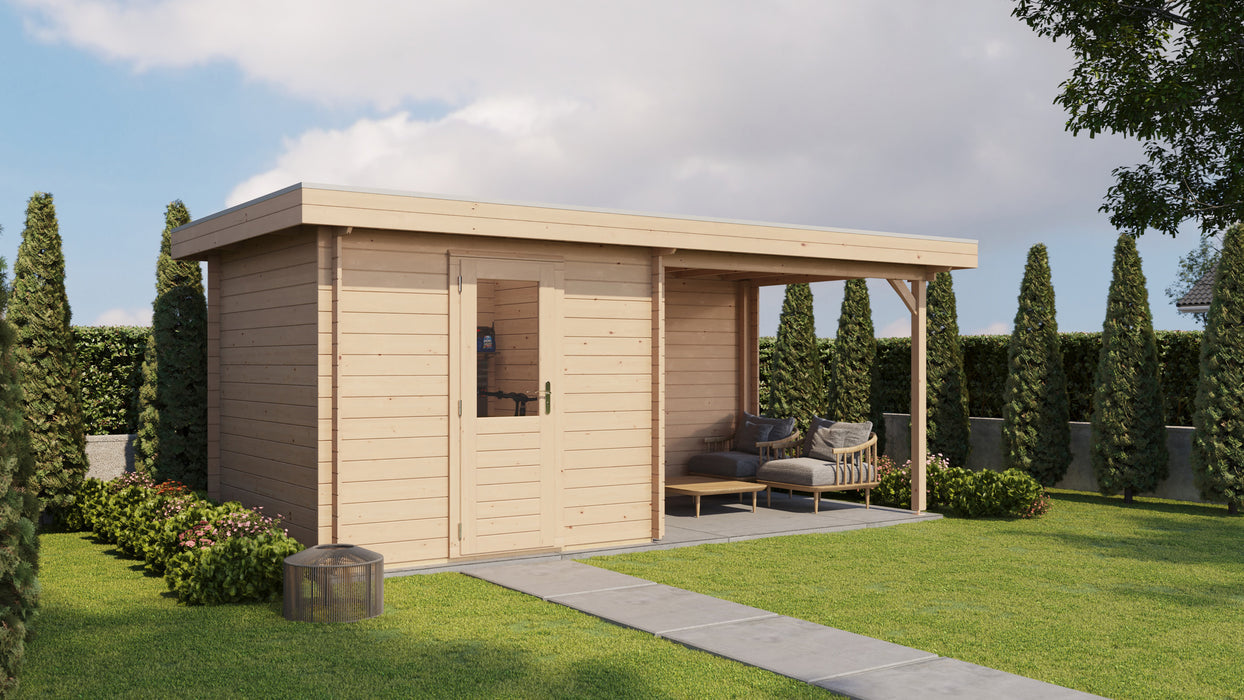 Lugarde Select - Cotswold Flat Roof Log Cabin 250x250cm with 300cm Canopy