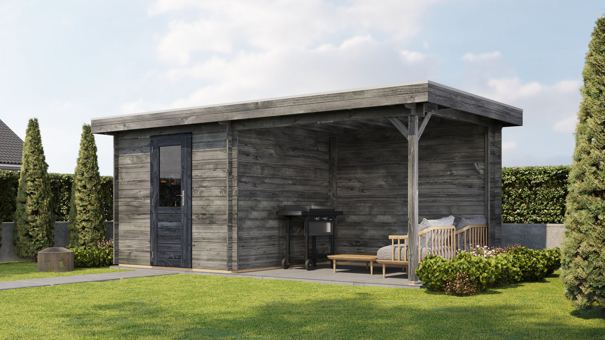 Lugarde Select - Cotswold Flat Roof Log Cabin 250x250cm with 300cm Canopy