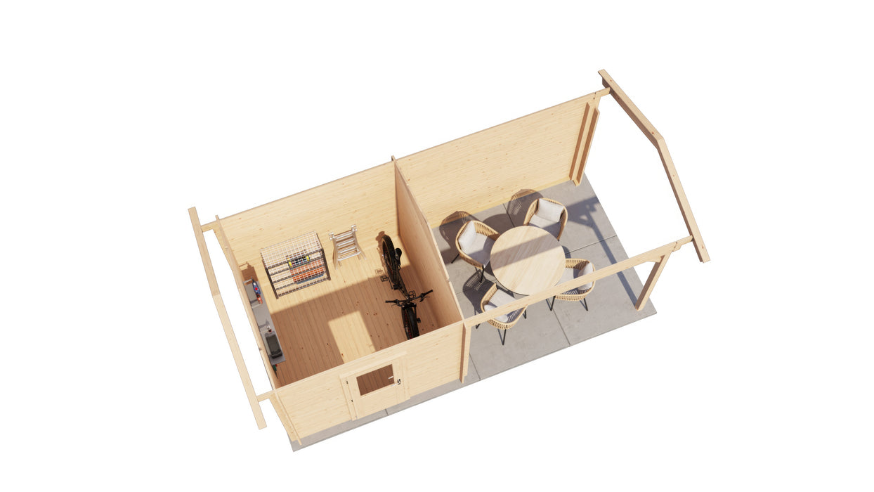 Lugarde Select - Snowdonia Apex Roof Log Cabin 250x250cm with 300cm Canopy
