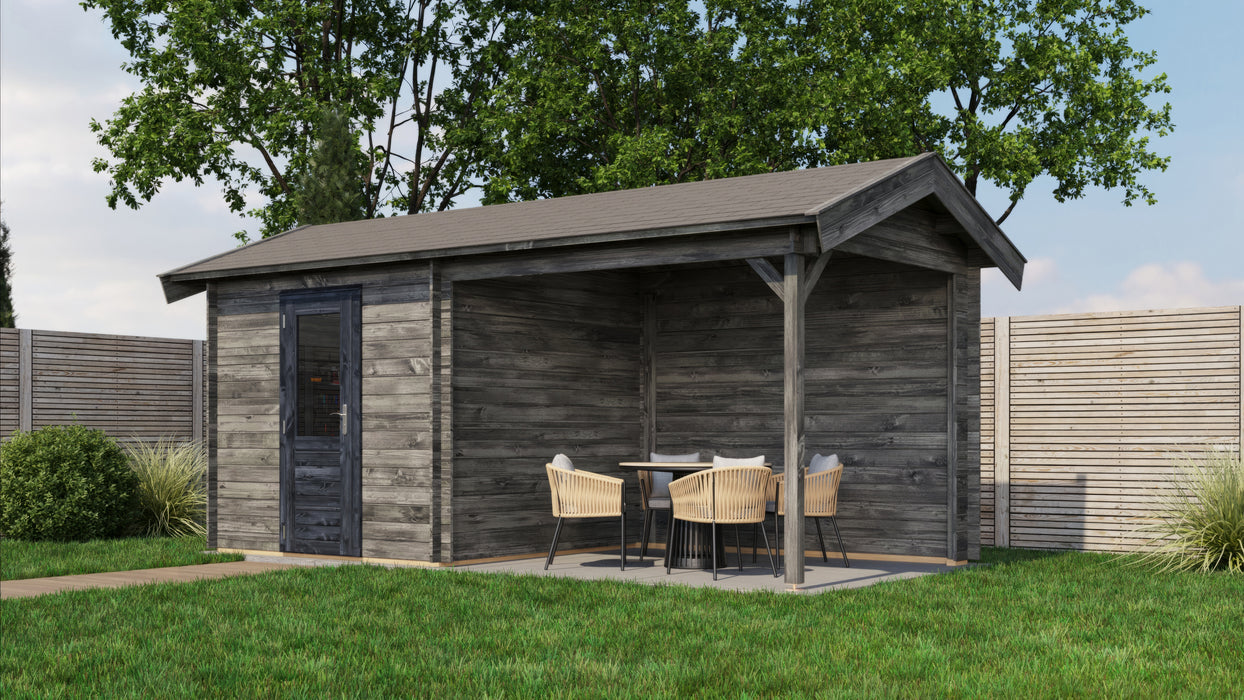 Lugarde Select - Snowdonia Apex Roof Log Cabin 250x250cm with 300cm Canopy