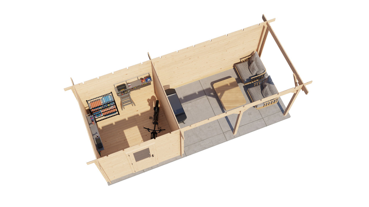 Lugarde Select - Severn Flat Roof Log Cabin 250x250cm with 400cm Canopy