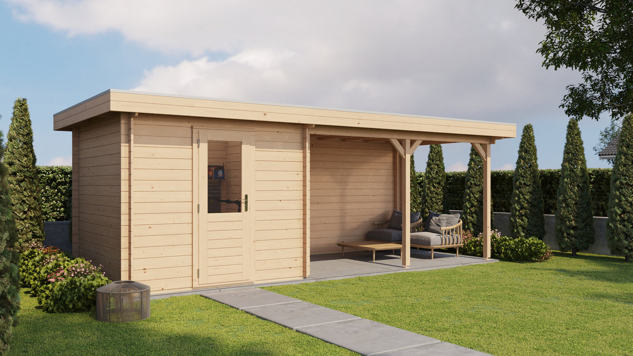 Lugarde Select - Severn Flat Roof Log Cabin 250x250cm with 400cm Canopy