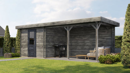 Lugarde Select - Severn Flat Roof Log Cabin 250x250cm with 400cm Canopy