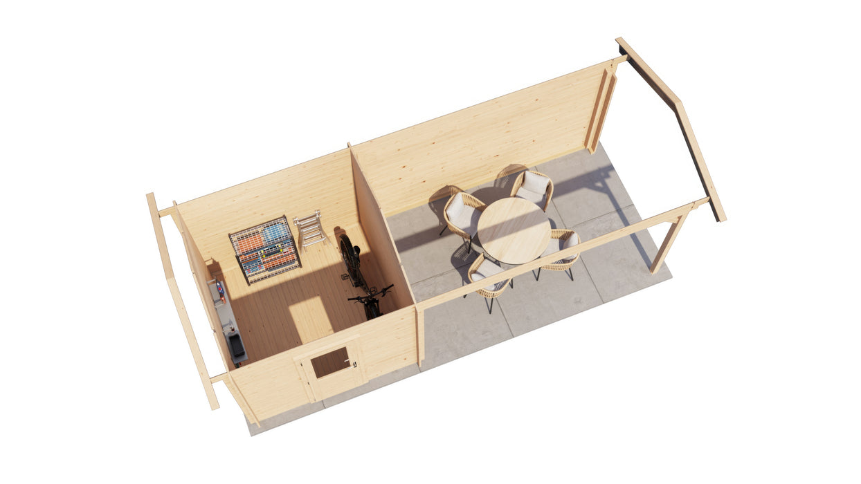 Lugarde Select - Blackpool Apex Roof Log Cabin 250x250cm with 400cm Canopy
