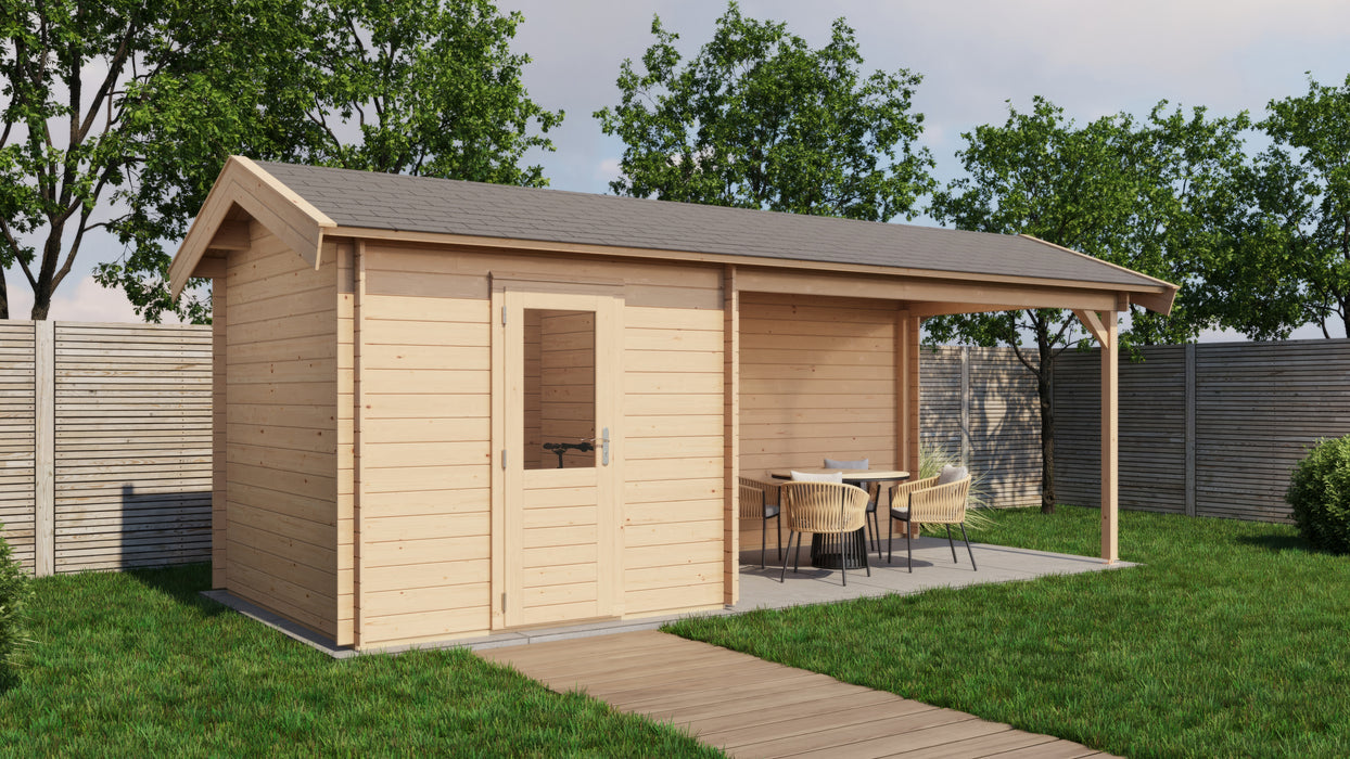 Lugarde Select - Blackpool Apex Roof Log Cabin 250x250cm with 400cm Canopy