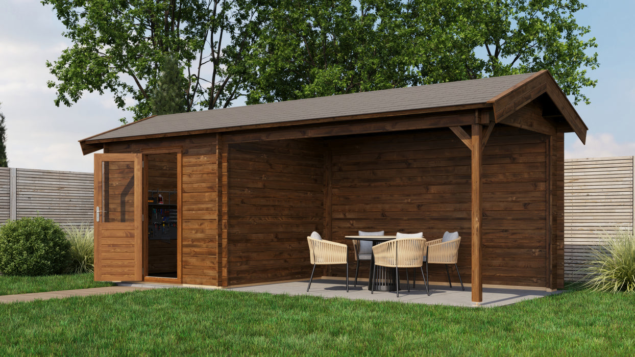 Lugarde Select - Blackpool Apex Roof Log Cabin 250x250cm with 400cm Canopy