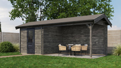 Lugarde Select - Blackpool Apex Roof Log Cabin 250x250cm with 400cm Canopy