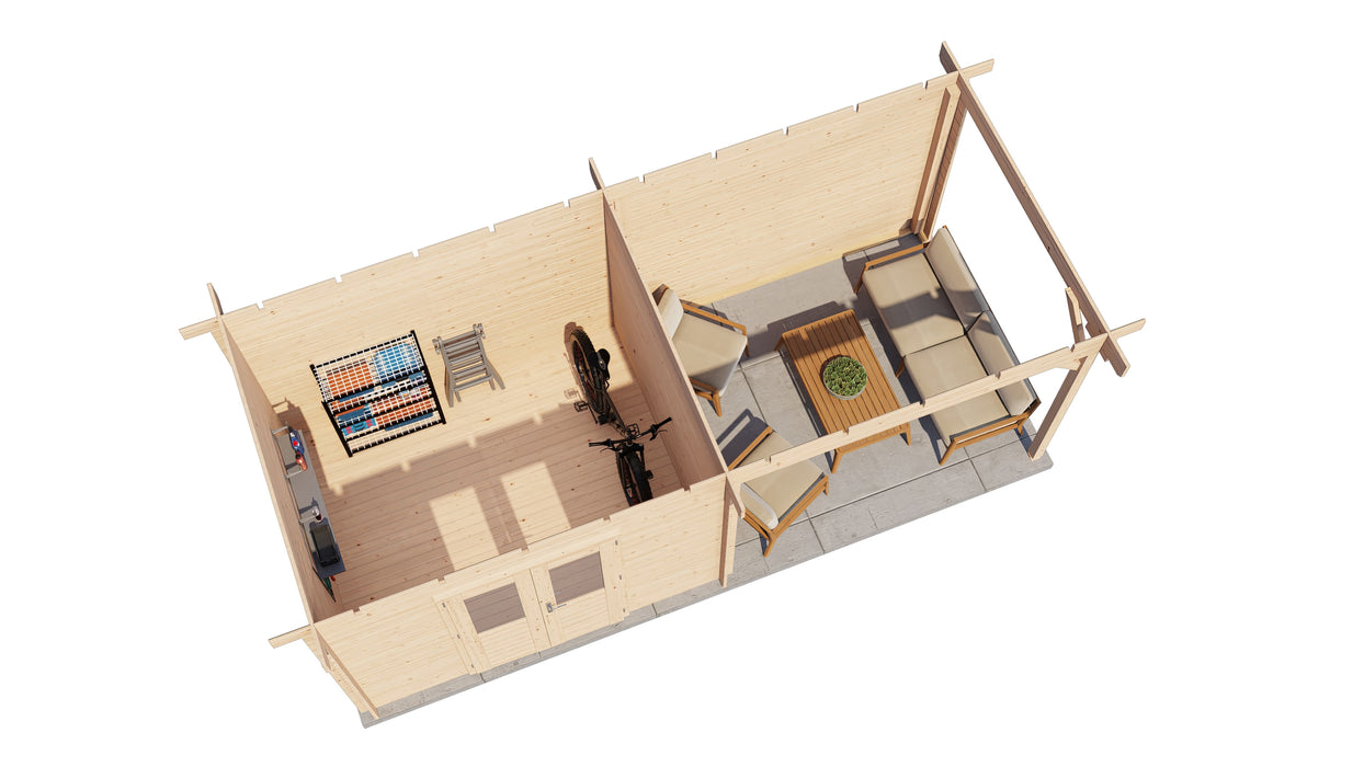 Lugarde Select - Cornwall Flat Roof Log Cabin 300x250cm with 300cm Canopy