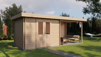 Lugarde Select - Cornwall Flat Roof Log Cabin 300x250cm with 300cm Canopy