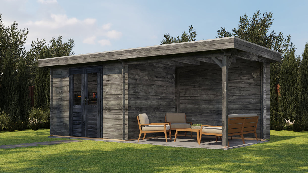Lugarde Select - Cornwall Flat Roof Log Cabin 300x250cm with 300cm Canopy