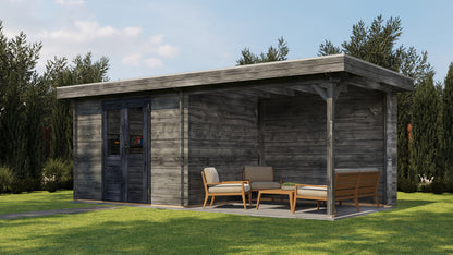 Lugarde Select - Cornwall Flat Roof Log Cabin 300x250cm with 300cm Canopy