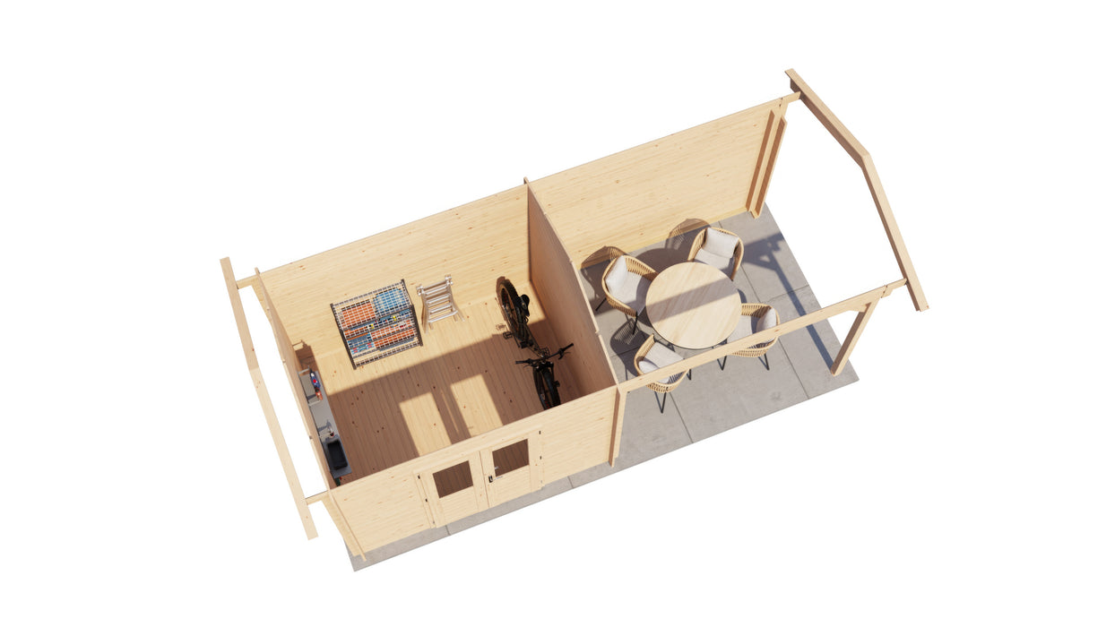 Lugarde Select - Lakeside Apex Roof Log Cabin 300x250cm with 300cm Canopy