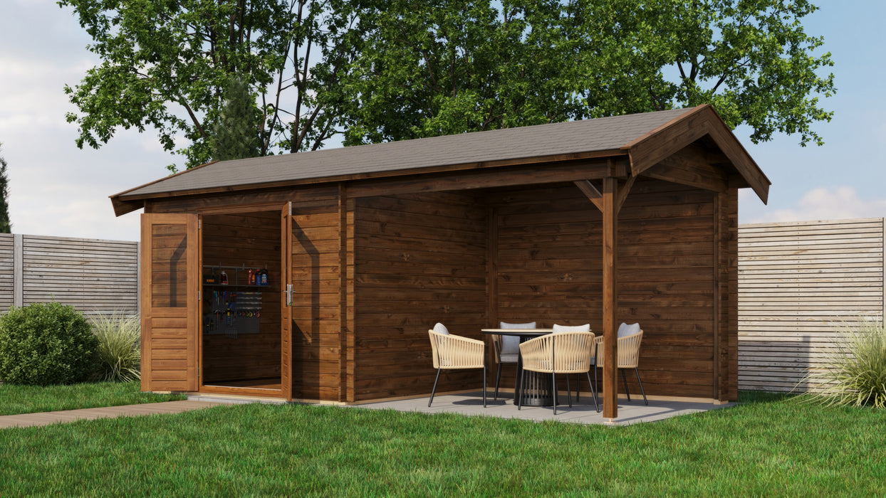 Lugarde Select - Lakeside Apex Roof Log Cabin 300x250cm with 300cm Canopy