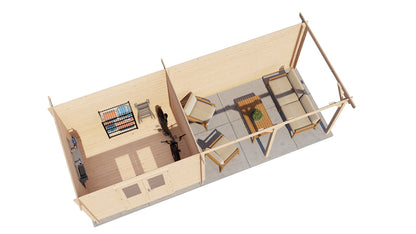 Lugarde Select - Norfolk Flat Roof Log Cabin 300x250cm with 400cm Canopy