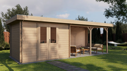 Lugarde Select - Norfolk Flat Roof Log Cabin 300x250cm with 400cm Canopy