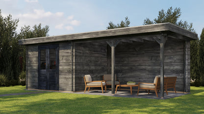 Lugarde Select - Norfolk Flat Roof Log Cabin 300x250cm with 400cm Canopy