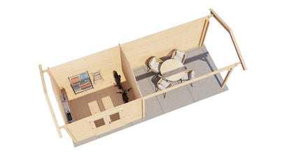 Lugarde Select - Devon Apex Roof Log Cabin 300x250cm with 400cm Canopy