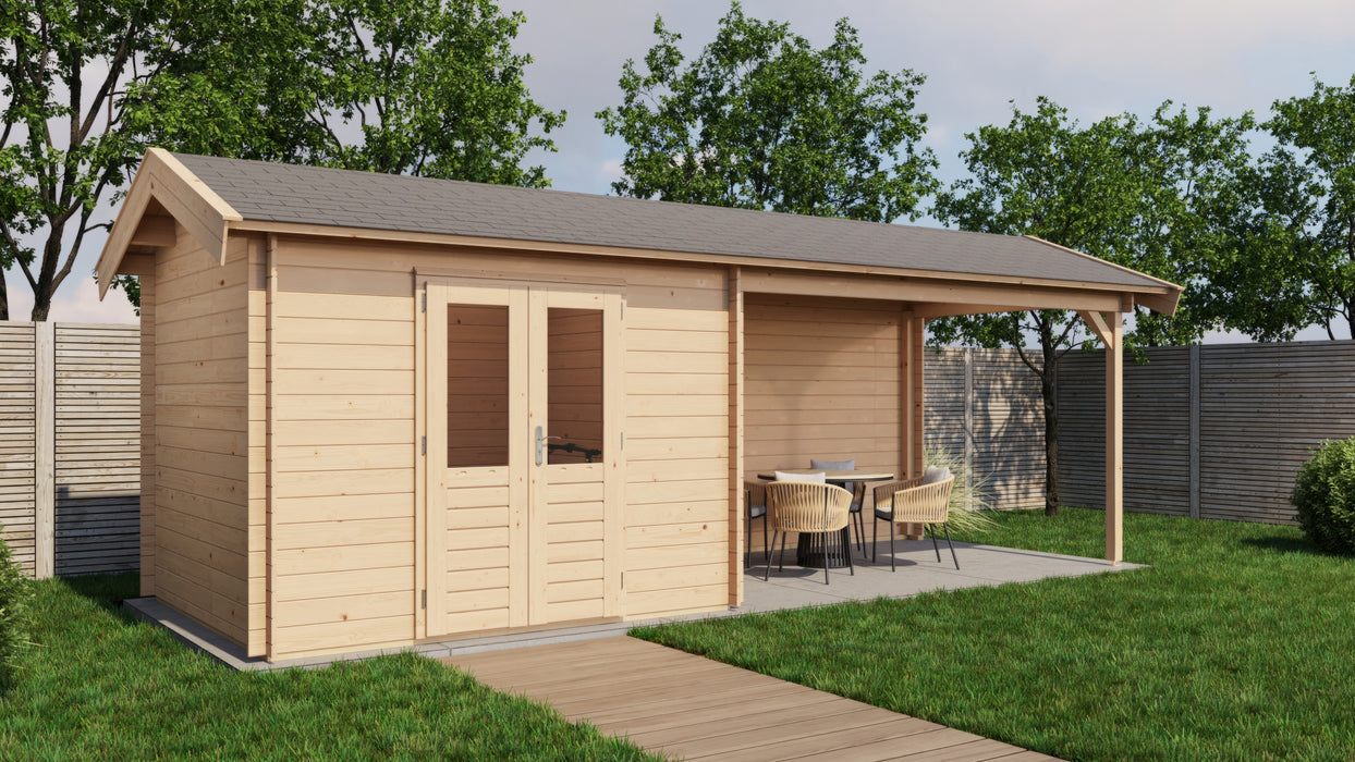 Lugarde Select - Devon Apex Roof Log Cabin 300x250cm with 400cm Canopy