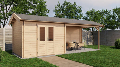 Lugarde Select - Devon Apex Roof Log Cabin 300x250cm with 400cm Canopy