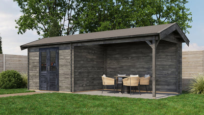 Lugarde Select - Devon Apex Roof Log Cabin 300x250cm with 400cm Canopy